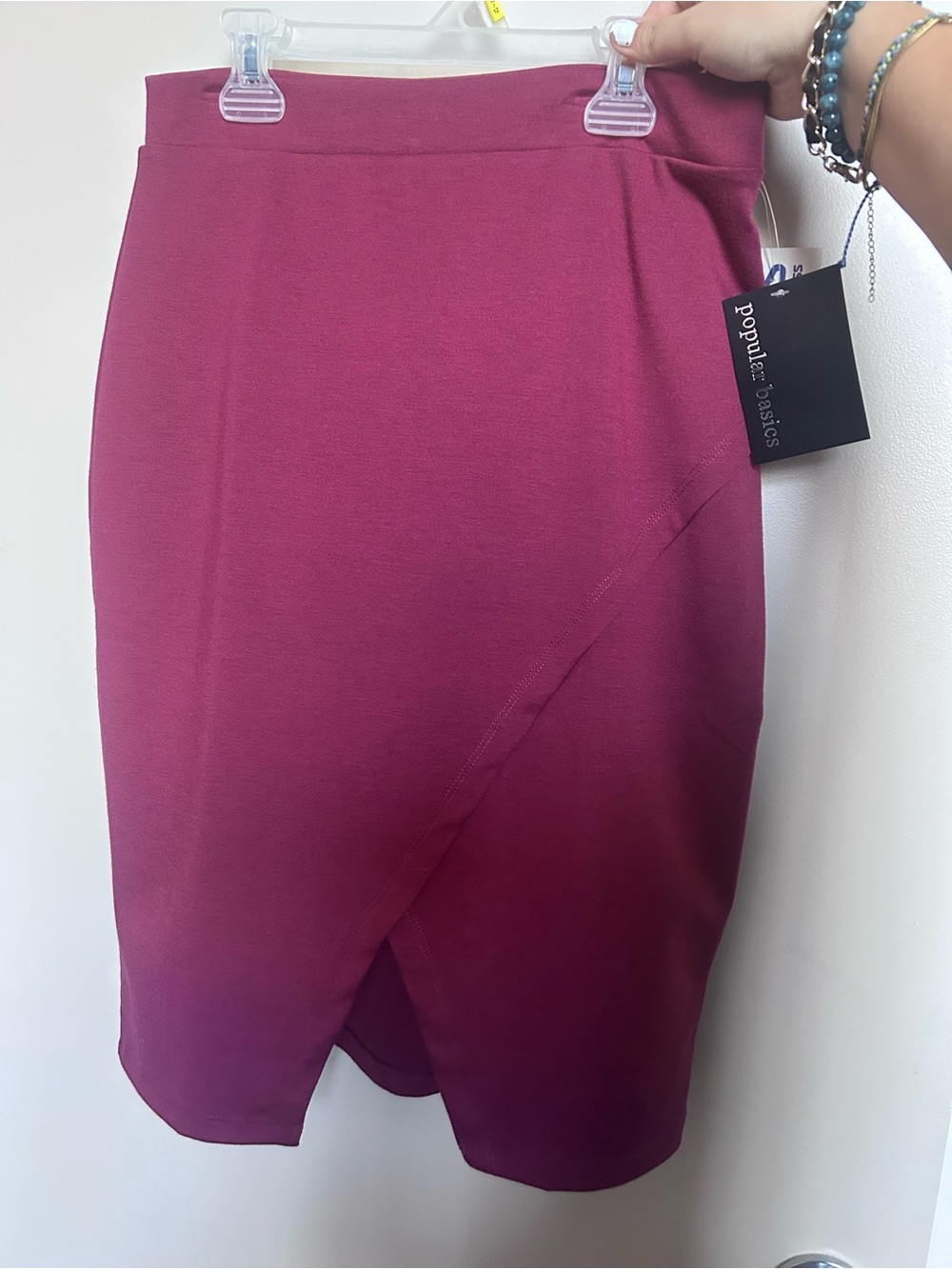 Popular Basics Wrap-Front Pencil Skirt - Berry